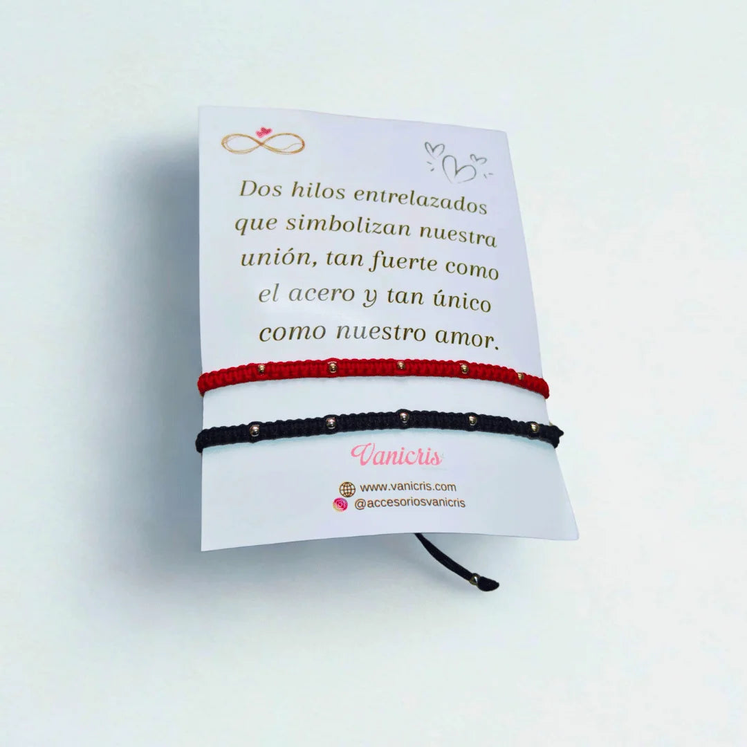 Pulseras Tejidas Pareja Balines Acero