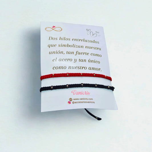 Pulseras Tejidas Pareja Balines Acero