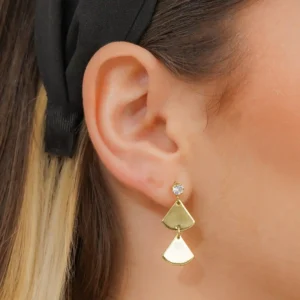 Aretes triangulares largos 3cm Oro Laminado 18K